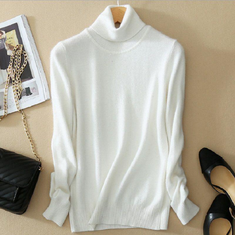 Women's Winter Slim Sweater Knit Turtleneck Soft Cashmere Wool Long Sleeve Pullover