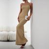 Schlanke Passform Sexy Damen Neckholder Langkleid Träger Ärmellos Einfarbig Herbst