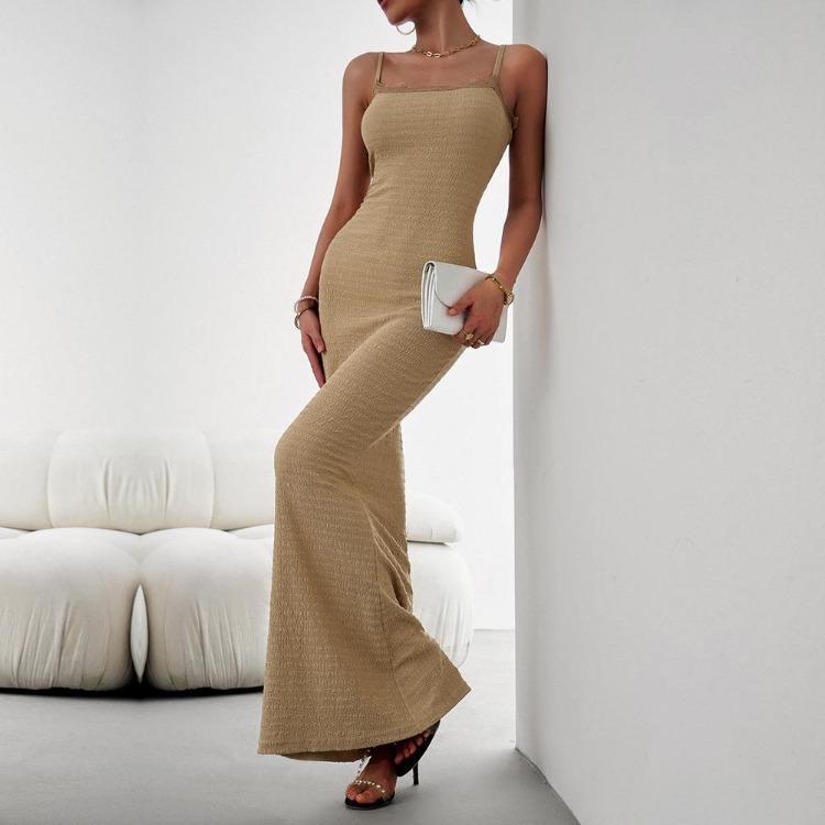 Schlanke Passform Sexy Damen Neckholder Langkleid Träger Ärmellos Einfarbig Herbst