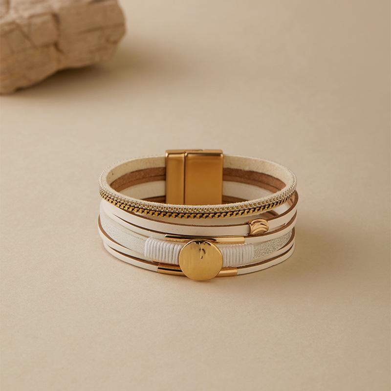 Vintage Rhinestone Braided Leather Bracelet for Women Bohemian Multilayer Wrap Wide Bracelets Party Jewelry Gifts