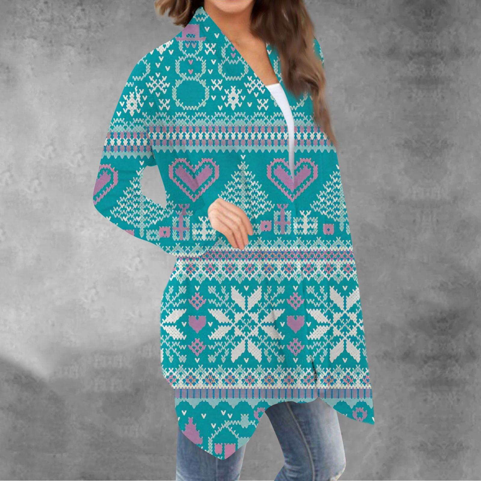 Женский повседневный кардиган с длинными рукавами и рождественским принтом без верхнего — фото 4