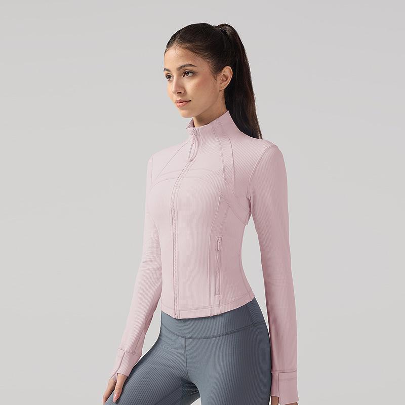

Жіноча ребриста куртка для йоги Lulu - Універсальний, вологовідвідний, швидковисихаючий спортивний топ зі стійкою та блискавкою. S