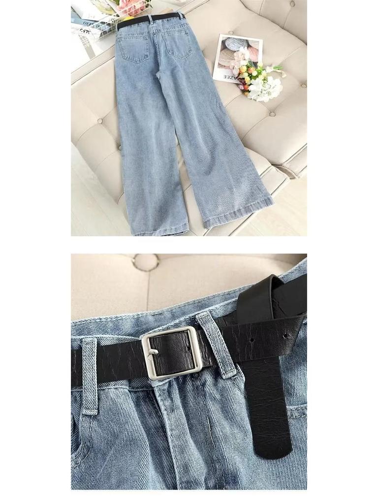 Women's Summer Straight-Leg College-Style Jeans - Korean Fashion Trend, Loose Fit, Casual Long Pants