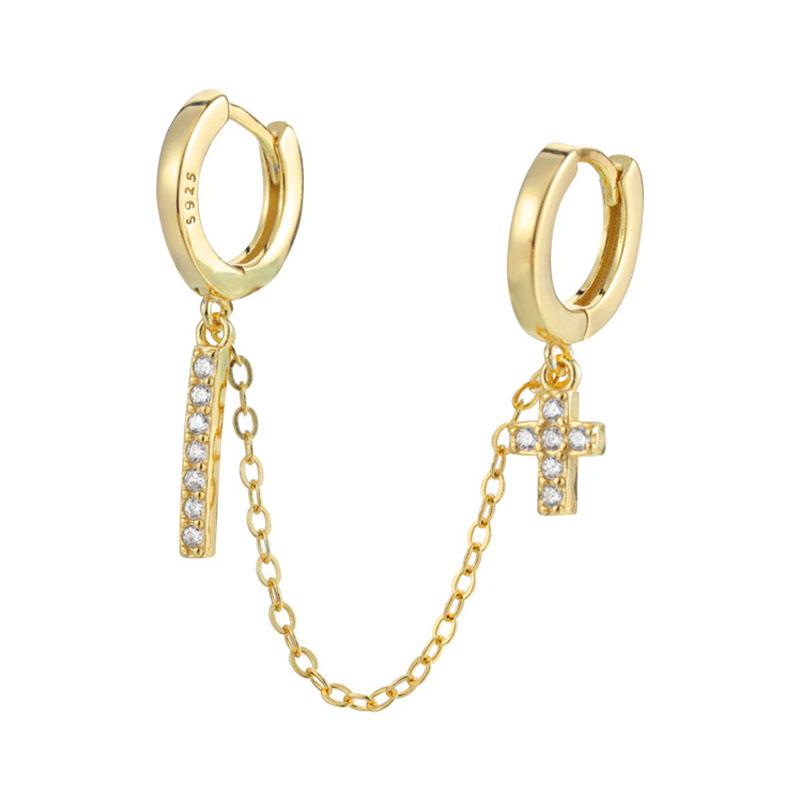 ANENJERY Double Pierced Hoop Earrings For Women Classic Zircon Cross Bar Earrings