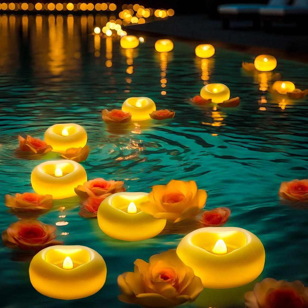 24 x 2”Floating Candle, 200 Hour Water Activated Warm White Battery Powered Flameless LED Floating Candle Floating for