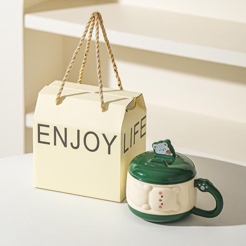 Cute Girl Cartoon Chubby Ceramic Mug with Lid Mobile Phone Stand Cup Birthday Gift Water Cup Souvenir