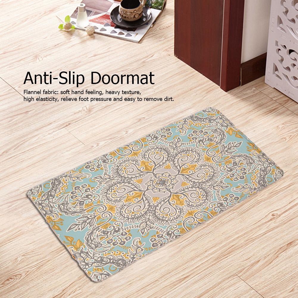 Retro Flower Style Soft Flannel Doormat Kitchen Mat Anti Slip Water Absorb Carpet 40*60cm (1)