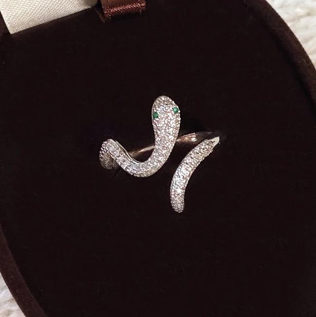 PONYKISS  Sterling Silver 18K Gold Zircon Twisted  Snake Rings for Women Cute Fine  Minimalist Opening Accessories