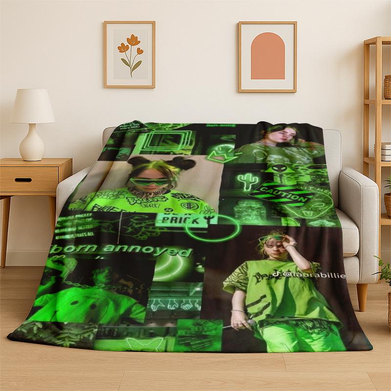 3D Billie Eilish Sängerin Star Flanell Decke Weich Warm Überwurfdecke für Schlafzimmer Wohnzimmer Bett Reise Camping Picknick Geschenk