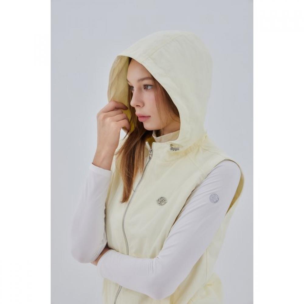 GOXO Essential Hooded Woven Zip Up Vest Cream