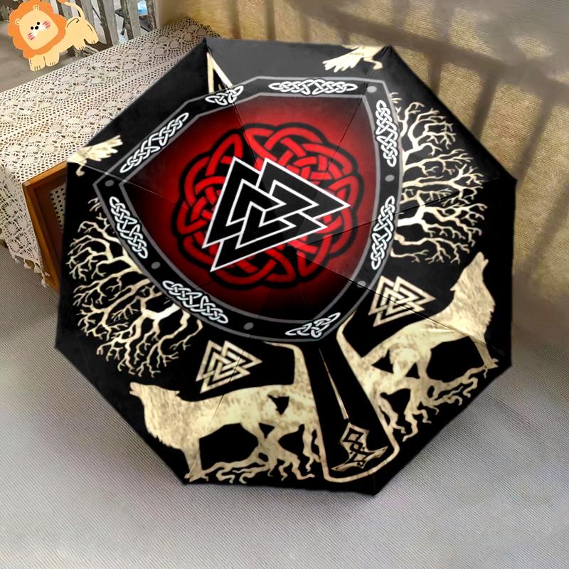 1PC Viking Theme Umbrella Portable Folding Umbrella Iron Frame Hole Bone Structure Outdoor Home Umbrella A6