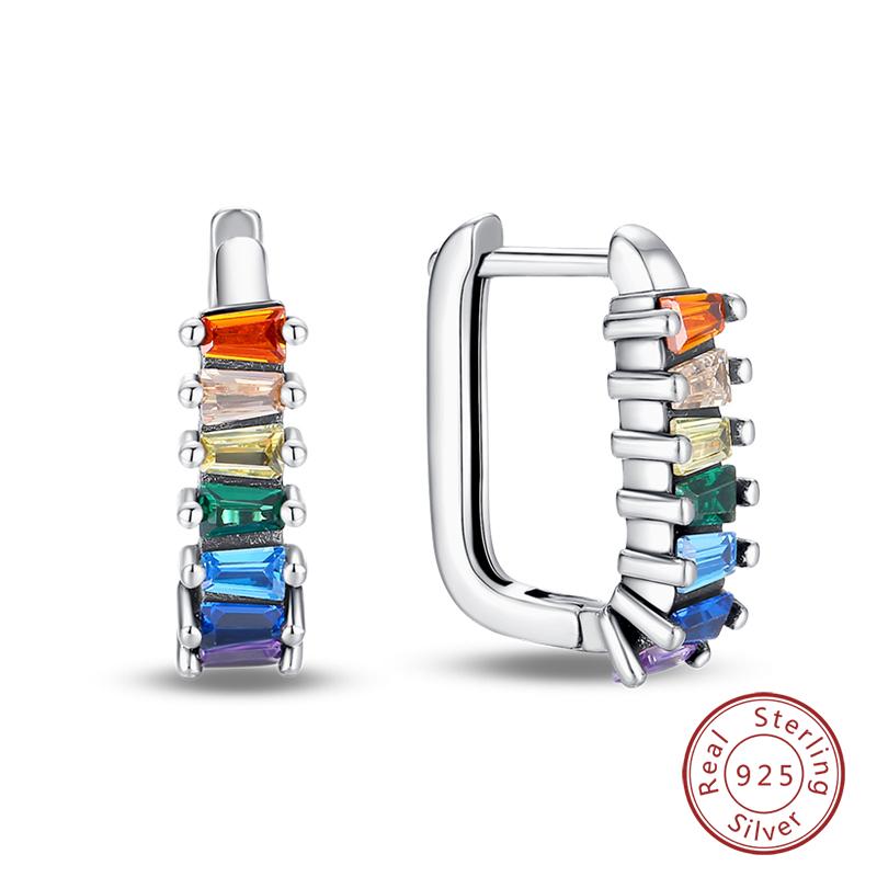 Original 925 Sterling Silver Inlaid Sparkling Zircon Rainbow Earrings For Women Fashion Birthday Party Jewelry Gifts