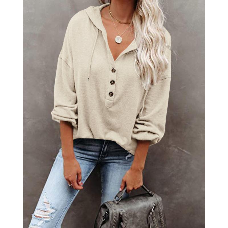 Spring and Autumn Women's Hoodie Blouse Long Sleeve Top Casual Loose Solid Color Hoodie Sweatshirt