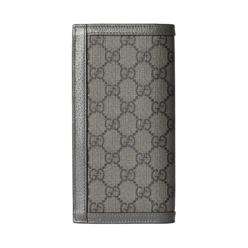 Gucci Ophidia Distressed Silver Metallic Canvas with Leather Trim Wallet Men's Gray with Black