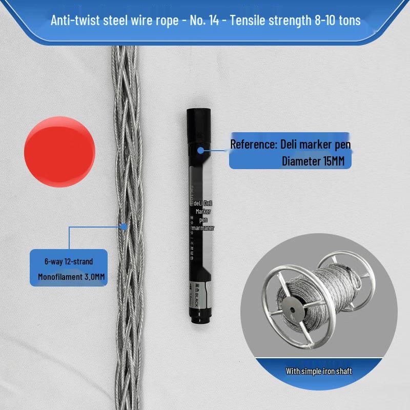 Jun Ding Ying 14mm Anti-Twist Steel Cable Pulling Rope, 1000m