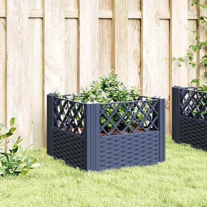 VidaXL Jardinière avec Piquets, Bac à Fleurs, Pot à Plantes, Boîte à Fleurs Jardin Terrasse Patio Extérieur, Bleu Gris 368009