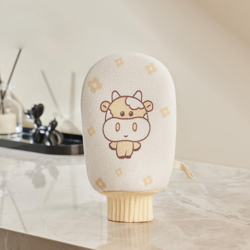 

Pull on strap bath gloves with double sided back scrubbing tool for enhanced hygiene easy grip suitable for men and women