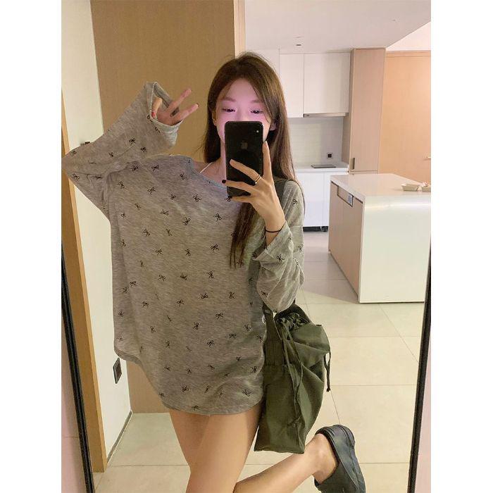 Women's Sheer Bow Print Long Sleeve Sun Protection Top - Spring/Summer Casual Cover-up