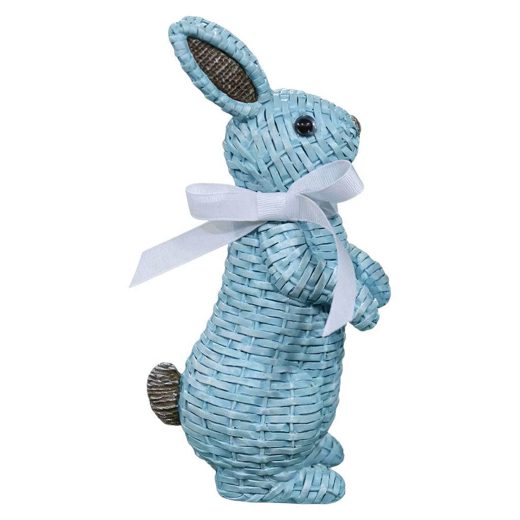Resin Rattan Easter Bunny Vine Weaving Effect Wicker Bunny Decor Figurine Statue Decorative Ornament for Spring Table Decor
