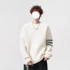 Men's Trendy Solid Color Round Neck Knitted Sweater - Autumn/Winter Casual Long Sleeve Korean Style Base Layer