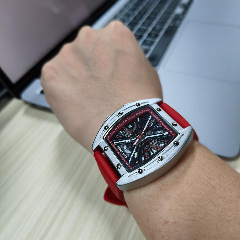 Ceas mecanic bărbătesc nou, în formă de butoi de vin, impermeabil, luminos, cu gol,