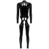 Womens Wet Look Catsuit Patent Leather Jumpsuit Long Sleeve Bodysuit Zipper Stand Collar Cutout Crotch Catsuit