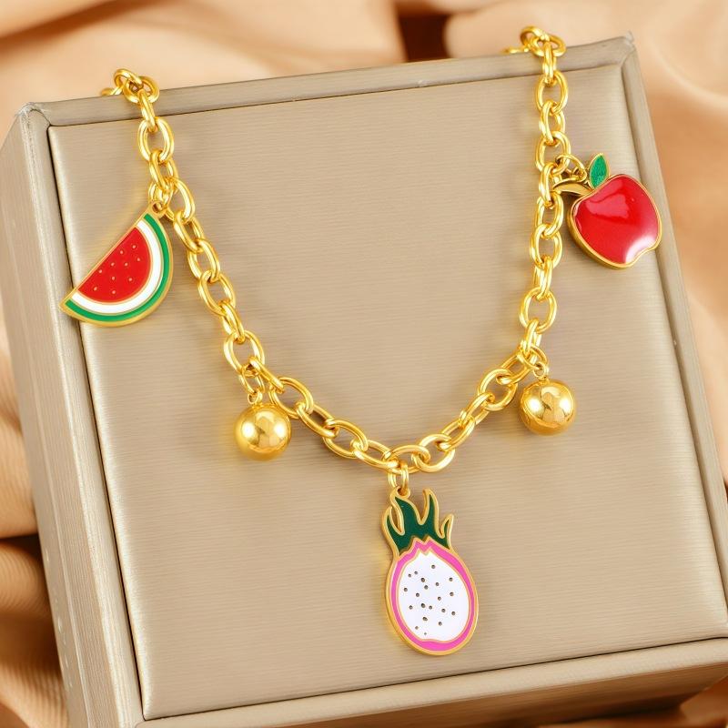 Rural Style Eggplant Corn Fashion Necklaces Color Drip Glue Pendant Necklace Exquisite Round Beads Stainless Steel Jewelry