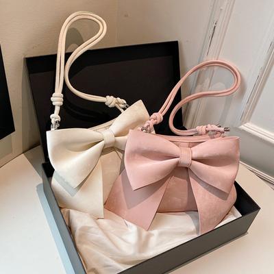 Tašky přes rameno Big Bow Knot pro ženy Dívčí taška se sametovou texturou PU kožená taška Nejnovější módní kabelky
