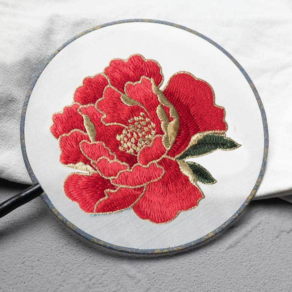 Chinese Style Peony Flower Embroidered Patches Sew on Clothes Patches Clothing Applique  Sewing