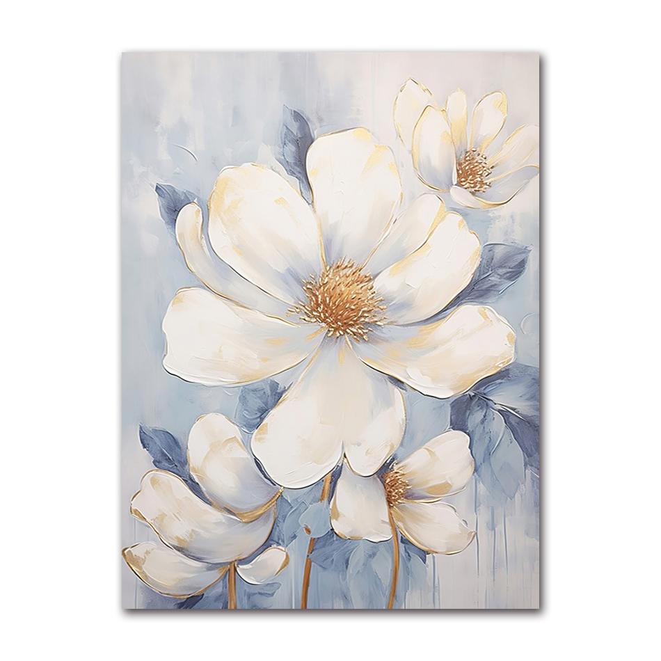 Abstract White Gold Flowers Canvas Modern Nordic Plant Posters And Prints Wall Art Pictures For Living Room Home Decor