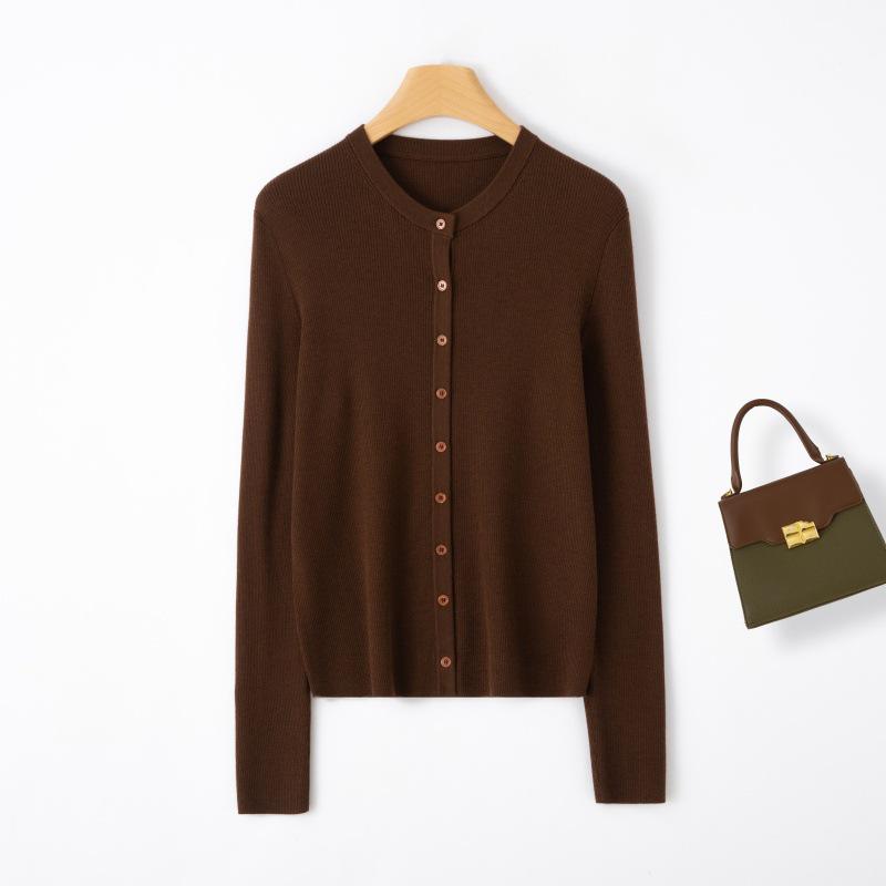 Yangzi Yarn Slim-Fit Women's Wool Cardigan - Lightweight, Long-Sleeve, Round Neck, Perfect for Spring/Autumn