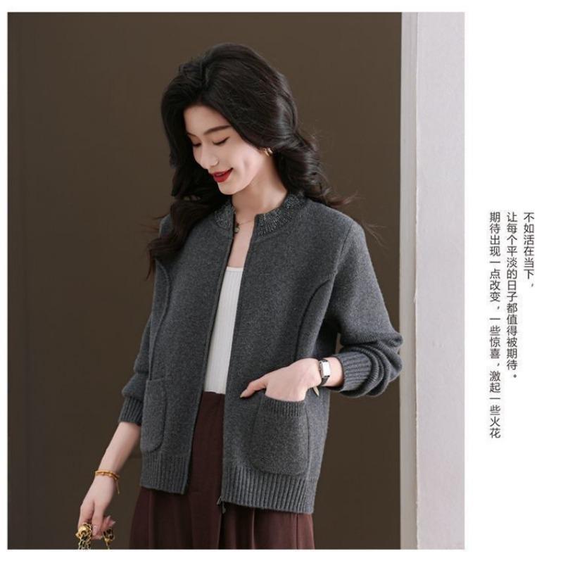 2025 Zipper Cardigan Sweater Women's Short Jacket Knitted New Fashionable Loose Top