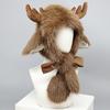 Winter Hat with Ear Flap Scarf Cartoon Deer Design Thickened Plush Ear Protection Hat Skiing Camping Travel Headwear