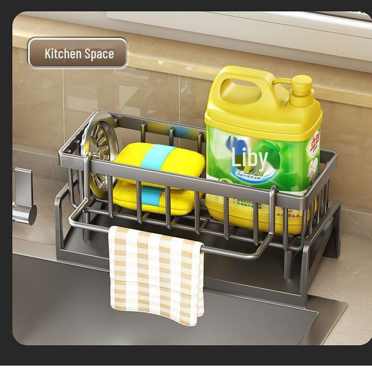 Kitchen Sink Rack & Countertop Multi-function Storage Organizer with Drain Sponge and Scouring Pad Holder.