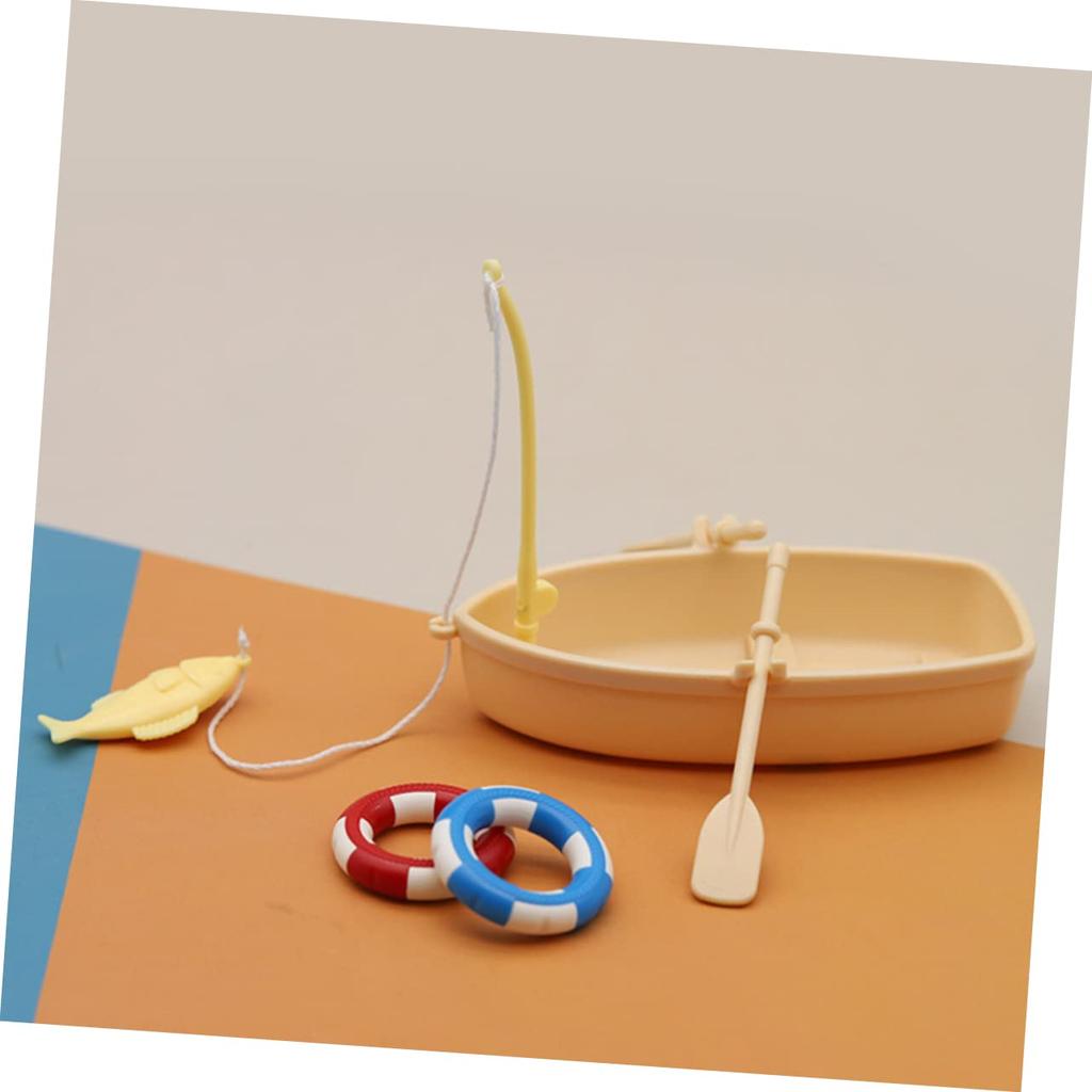 EXCEART Miniature Fishing Boat Set with Swimming Ring for Interior x x Plastic 2-Pack Dollhouse, Decoration, 11.6 5.4 8cm,