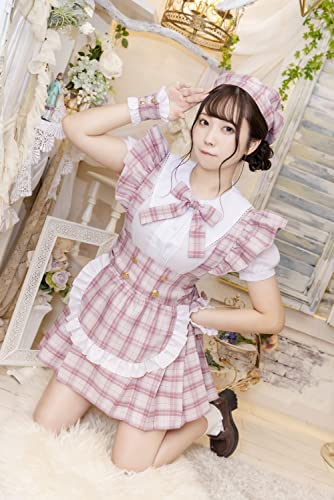 Clearstone Lyrical Palette Cosplay Halloween Idol Check Maid Dress for Women, Pink
