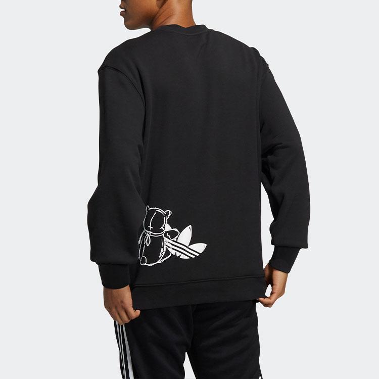 Adidas Originals Trefoil Bear Crew Logo Print Sweatshirt Men Tops Black HL4111