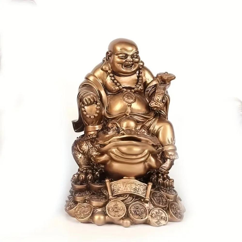 Feng Shui Śmiejący się Budda, Śmiejący się Budda Bogactwa Siedzący na Żabie Pieniężnej Statuetka Szczęśliwa Ropucha Ozdoby do Samochodu Dekoracja Domu Biura