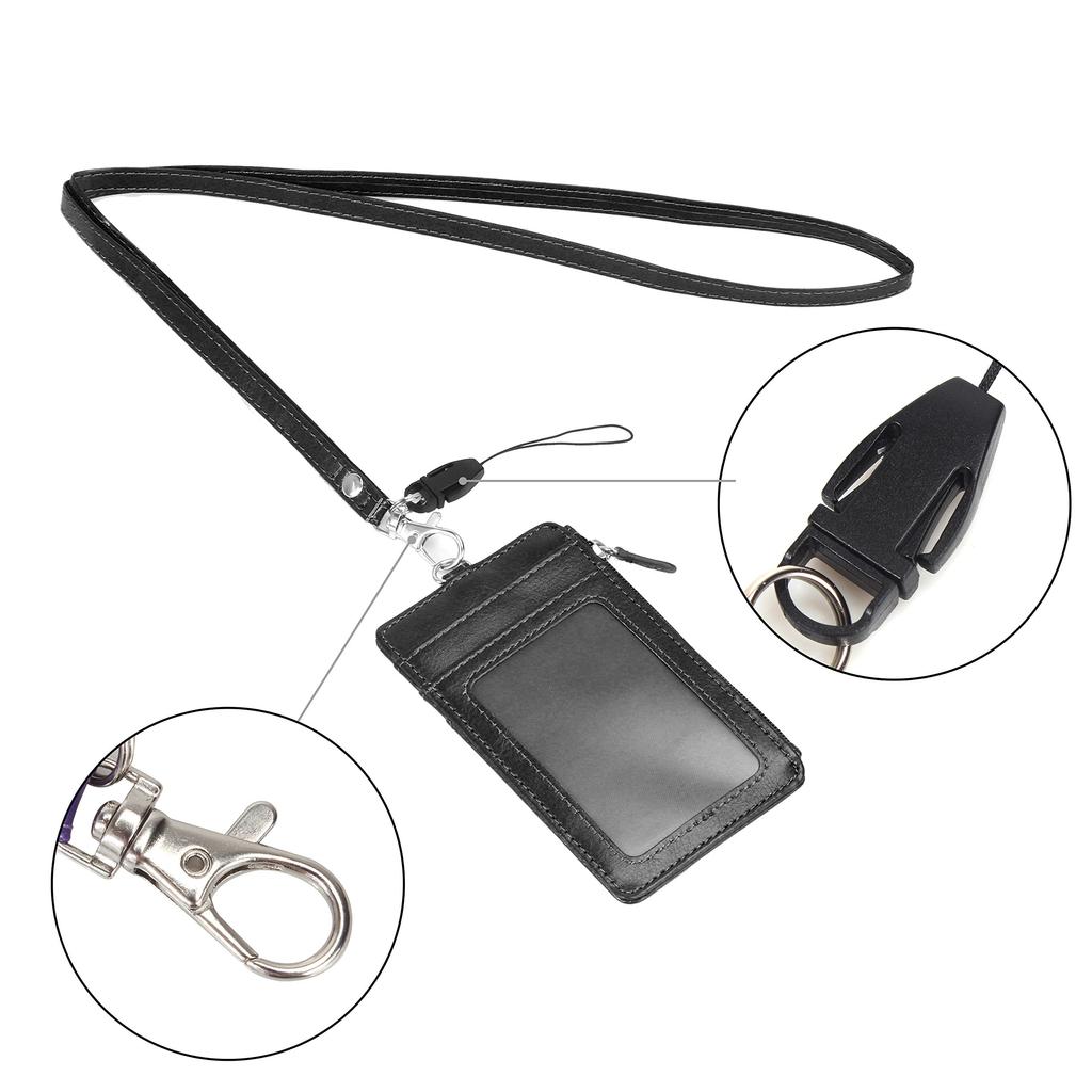 Wisdompro ID Card Holder, Vertical Neck Strap, Name Holder, Employee IDName TagCommuter Pass Case, Coin Purse, with Neck Strap, Black