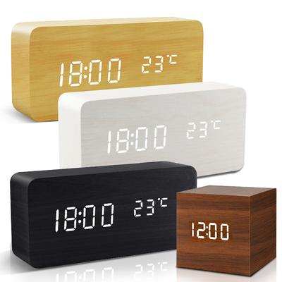 Ahşap Dijital Saat Çok Fonksiyonlu LED Alarm Saati Zaman/ Tarih/ Sıcaklık Göstergesi ve Ses Kontrolü ile Ev Ofis Seyahat için