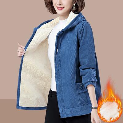 Pop Effen Kleur Lente Herfst Corduroy Jas Dames Winter Bovenkleding Velvet Dik Eenvoudig Losse Jas Moeder Capuchon Warm