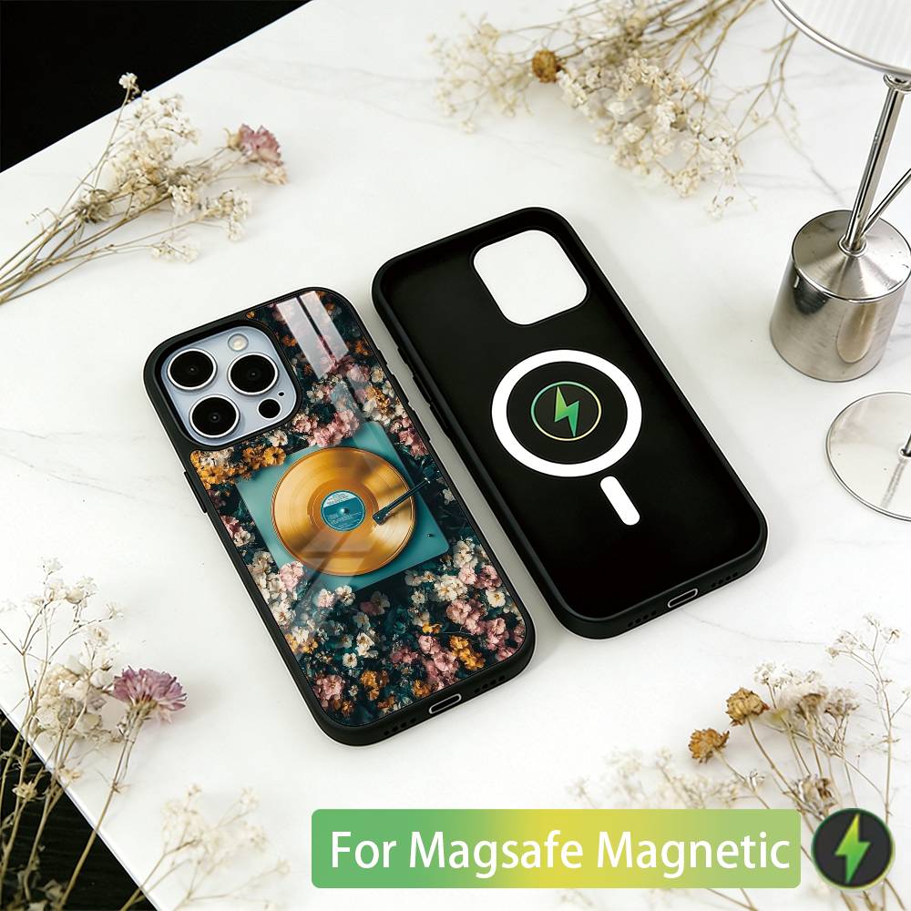 

Flower Record Phone Case For iPhone17,16,15,14,13,12,11 Plus,Pro Magnetic For Magsafe Wireless Charging iPhone14Pro