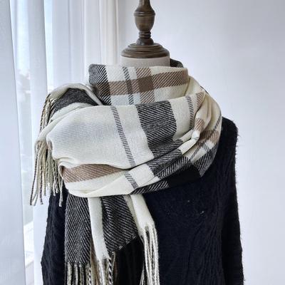 Checkered Scarf Women'S Winter New Versatile Retro Temperament Scarf, Imitation Cashmere, Student Warm Shawl Dual-Use