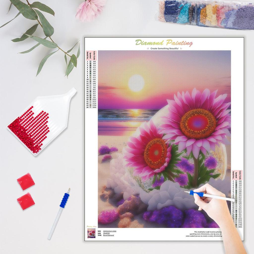 Diamond Painting For Adults Kits Flower Cross Stitch Embroidery Full Round Mosaic Pictures Of Rhinestones For Diy Gift 30x40cm/12x16inch