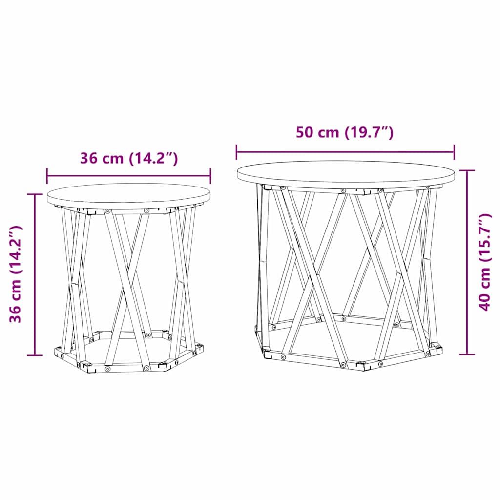 Side Table 2 Pcs Reclaimed Wood Engineered Wood and Steel