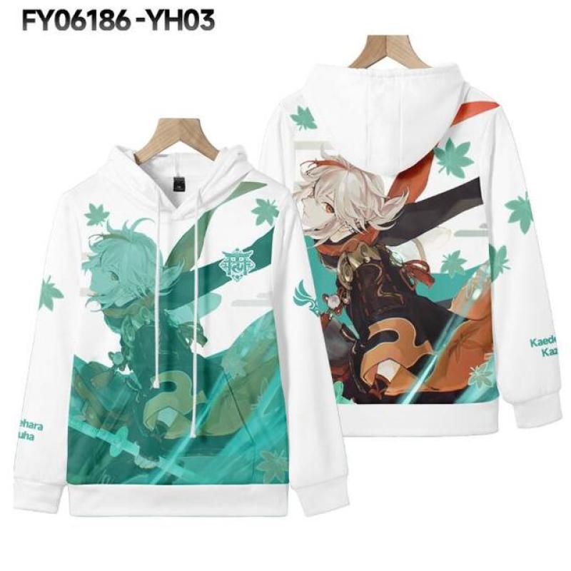 Genshin Impact Kaedehara Kazuha Cosplay Costume Unisex 3D Hoodie Zipper Hooded Sweatshirt Casual Sportswear Streetwear Clothes