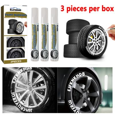 3pcs White Waterproof Tire Marker Pen Quick-Dry Car Wheel Tire Permanent Oily Painting Mark Pen for DIY Graffiti Lettering