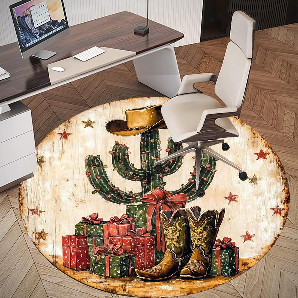 1PC Cactus Cowboy Office Round Area Rug, Under Office Chairs Bedroom Living Room Home Decor,Carpet for Office, -1110214
