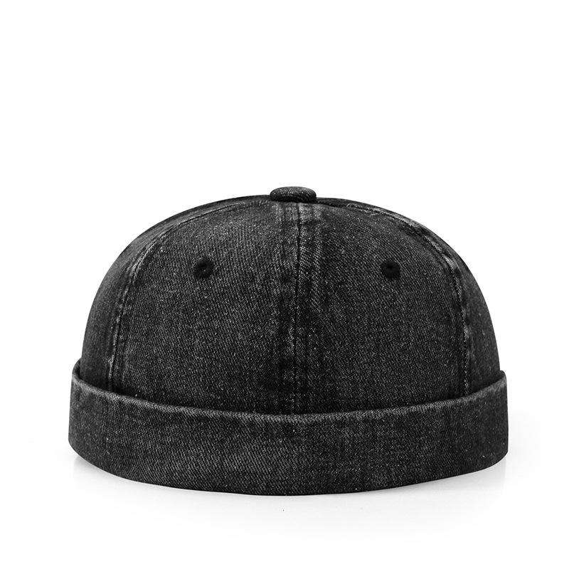 Hip Hop Blue Denim Washed Cotton Landlord Hat Docker Cap Rolled Edge Brimless Hat Solid Adjustable Beanie Hats Streetwear