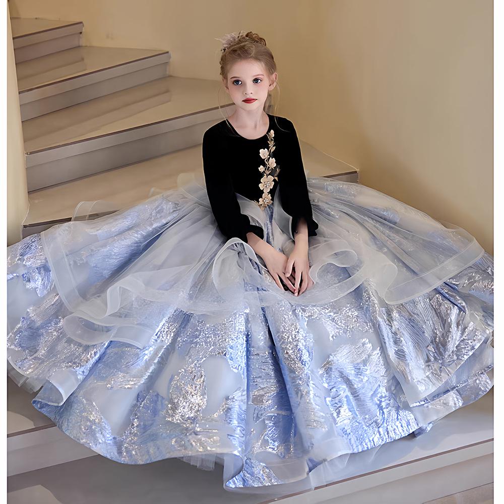 

Черное платье принцессы с длинным рукавом для девочек для выступления на фортепиано 130cm (Height 125-135cm/Weight 25-30kg)